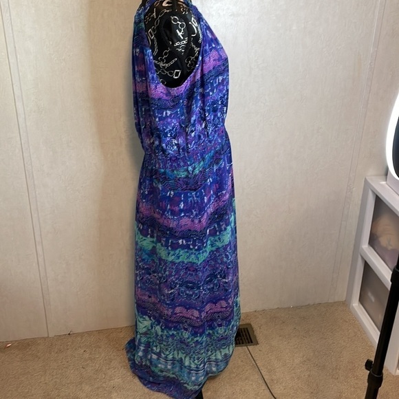 CHICO’S Blue Purple Floral Print Halter Hi Low Dress Size 2.5 - Picture 2 of 5